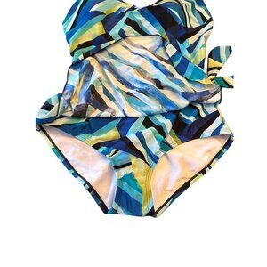 Maxine Of Hollywood Women's Plus Size 18 Swimsuit Blue/Green Abstract Print US 1